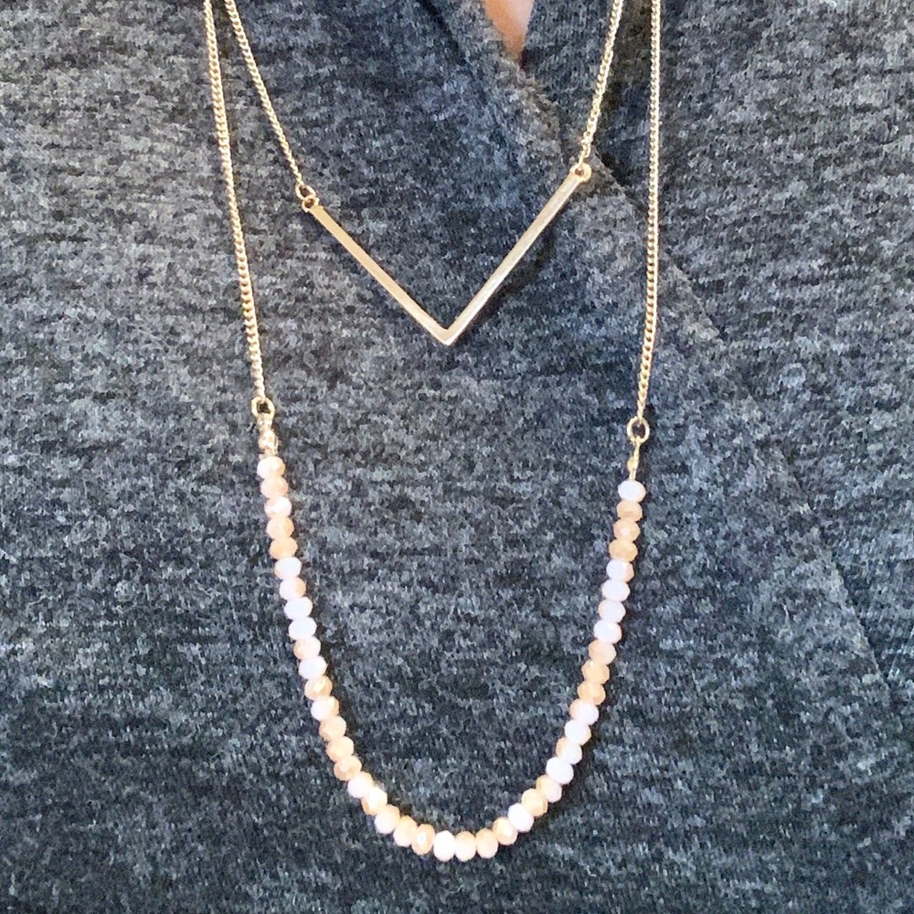 NWT Baublebar Gold & Rose Quartz Layered Necklace